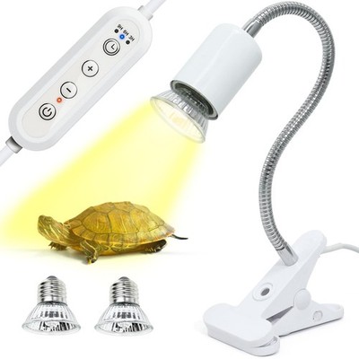 BINANO Timed Heat Lamp with Dual 50W UVB UVA Bulbs for Reptiles, M, White 