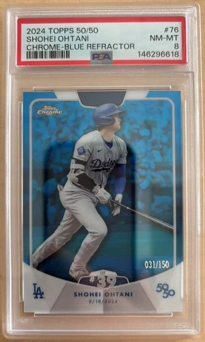 2024 TOPPS 50/50 SHOHEI OHTANI CHROME BLUE REFRACTOR HR #39 #31/150 PSA 8