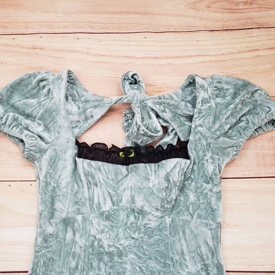 Mini Vestido Kimchi Azul Anthropologie Mujer S Terciopelo Verde Manga Abullonada Cóctel Foto 3 de 4