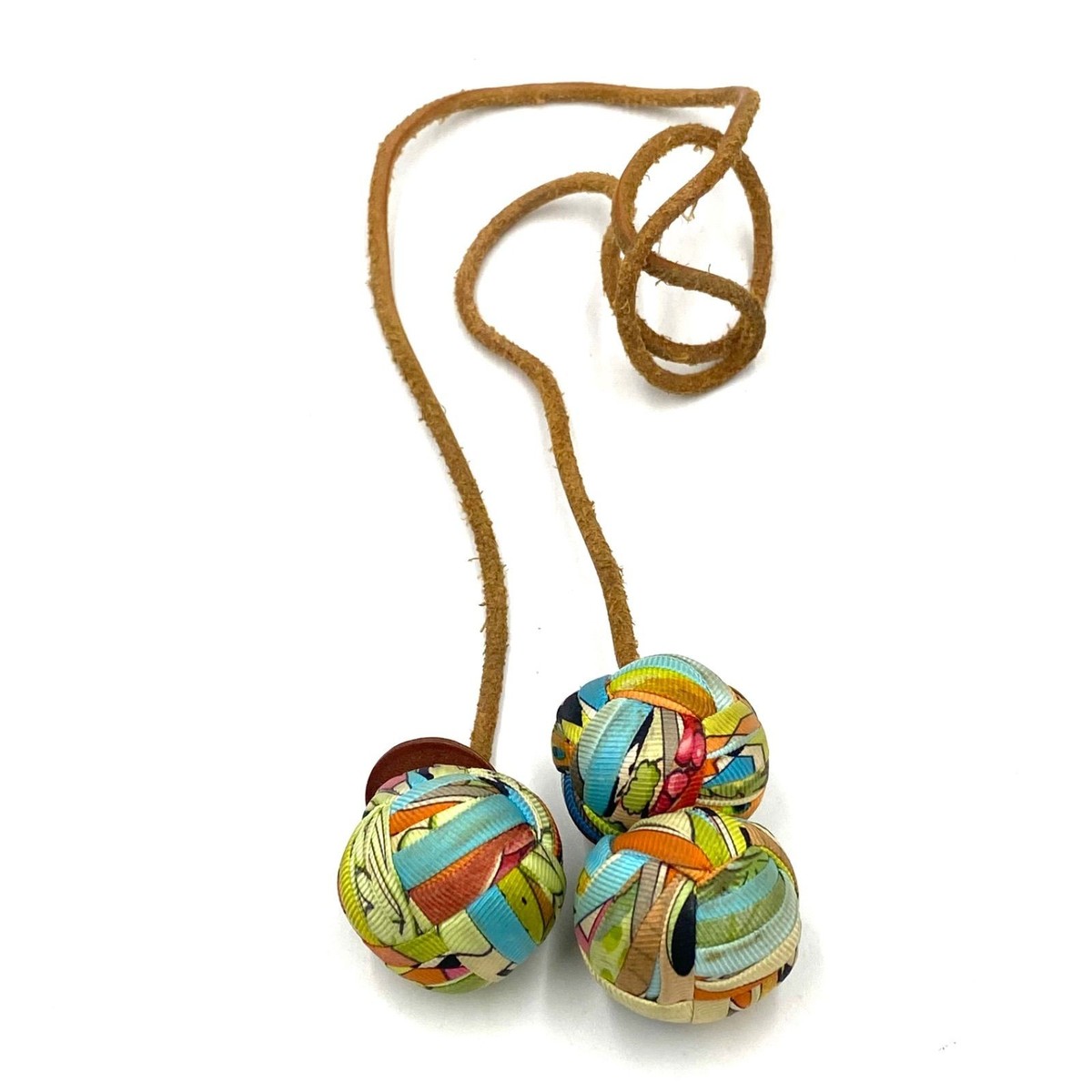 Rere HERMES Bonbon Pompon Bag Charm Silk Leather Vintage Used Japan View 2