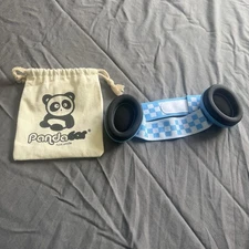 PandaEar Baby Noise Cancelling Headphones Blue Check Adjustable Headband w/ Bag