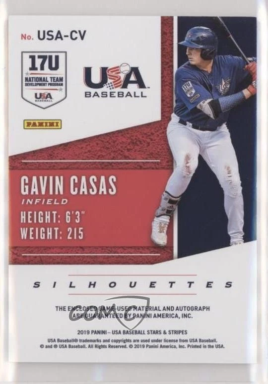 2019 Panini USA Baseball Stars & Stripes Jerseys /199 Gavin Casas #USA-CV Auto - Image 2 of 2