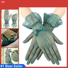 Lace Gloves for Women Short Tea Party Gloves Nylon Spandex Dark Green One Size