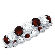 Round 3mm Garnet Natural 925 Sterling Silver Eternity Band Ring Mothers Day