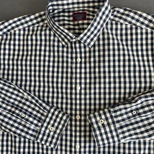 UNTUCKit Shirt Men's 3XLT Navy Gingham Check Pio Cesare Wrinkle Free L/S Cotton