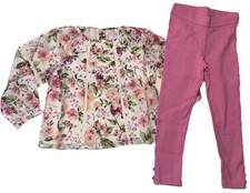 Janie And Jack Girl Size 4 Pintuck Floral Top Pink Ponte Pants Button Cuff New