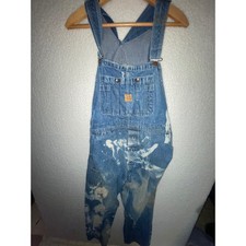 Vintage Big Ben Wrangler Bleached Distressed Denim Overalls 40x30 Made in USA