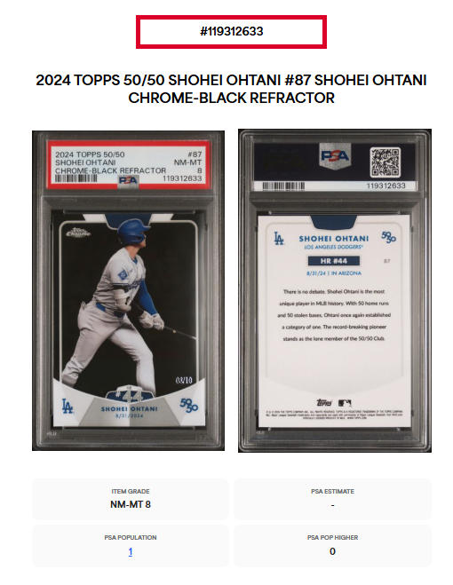 PSA 8 NM-MINT 2024 Topps 50/50 Shohei Ohtani Chrome-Black