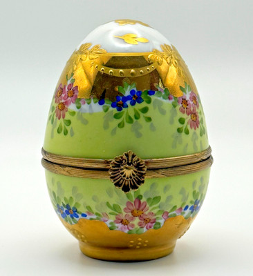 Peint Main Limoges France GR Hinged Egg Trinket Box Hand Painted Gérard Ribierre