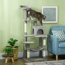 Cat Tree with Condo Hammock Scratching Posts, 57" Cat Tower
