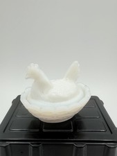 Vintage Westmoreland White Milk Glass Hen On Nest Mini Salt Cellar