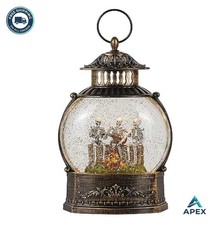 Halloween Skeleton Snow Globe Lantern Bronze USB Powered 6 Hour Timer Glitter