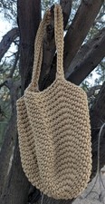 Handmade Crochet Tote Bag - Beige Cotton Rope Boho Market Bag - Large Hobo