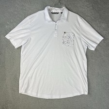 Travis Mathew Golf Polo Shirt Mens XXL White Short Sleeve Splatter Pocket Preppy