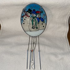 Vintage Stained Glass Sun-catcher with  Window Christmas / snowmen