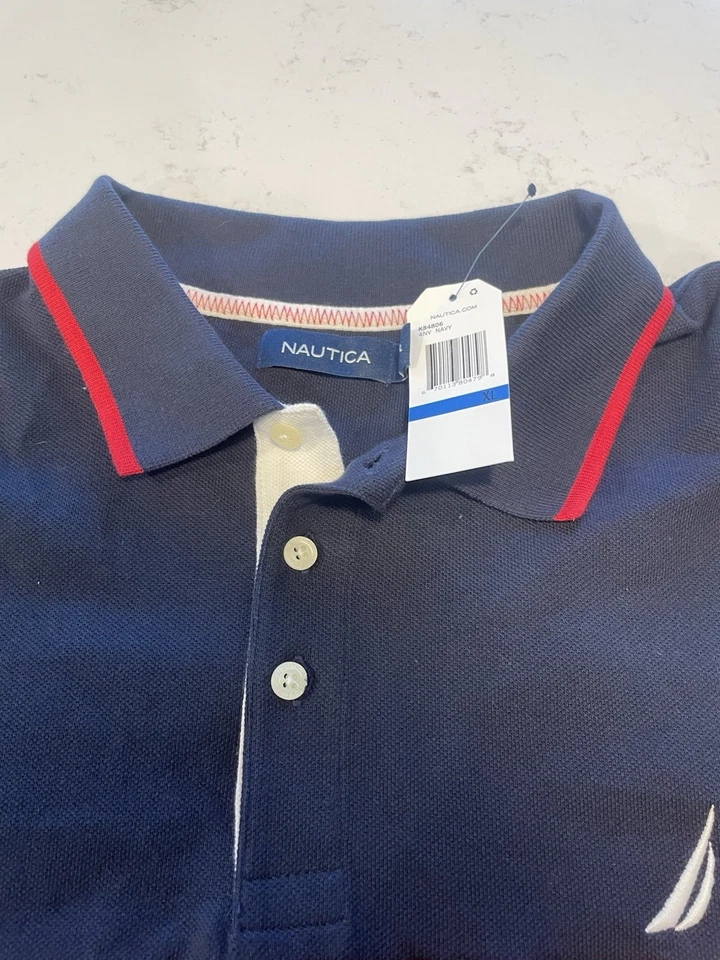 Nautica Polo Mens XL Red/Navy Blue/White Cotton Short Sleeve Shirt - Image 3 of 4