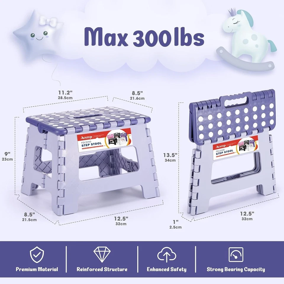 9" Height Folding Step Stool Cute Plastic Foldable Stools for Kids 1 Pack - Image 4 of 4