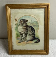 Antique Primitive Art, The Cat, Gold Tone Wood Frame, From McLoughlin Bros. Book