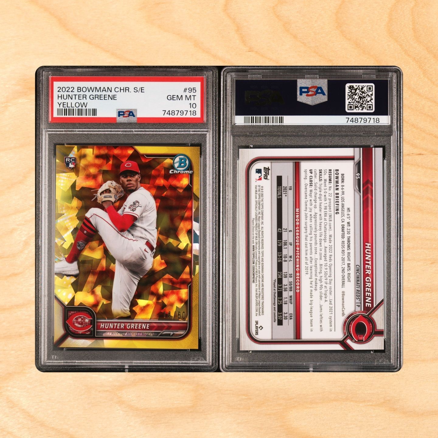 2022 Bowman Chrome Sapphire Edition - Hunter Greene #95 Yellow /50 (RC)