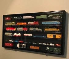 HO Scale Model Train Display Case Lockable Collection Black Shelf Cabinet