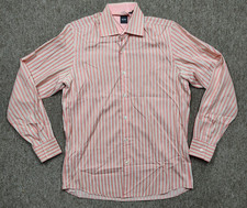 HUGO BOSS Shirt Men M Orange Striped Button Up Cotton Woven Long Sleeve