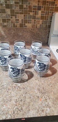  Set Of 8 Vintage libbey wedgewood country blue and white Juice Glasses