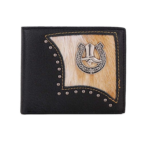 GENUINE LEATHER BI FOLD LONE STAR TEXAS MAP CONCHO MEN WALLET BLACK BROWN #8703 - Picture 9 of 36