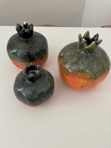 Handmade Pottery Pomegranate Vases 3 Piece Set Boho Console Decor Pomegranate - 第 5/6 張圖片