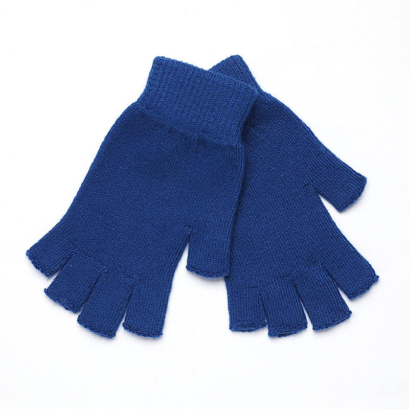 Mitaines Sans Doigts Femme – Bleu Marine – Laine Mérinos 100% – Fait Main – Taille M