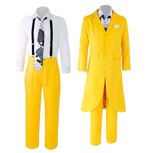 The Mask Jim Carrey Costume Cosplay Mask Hat Men's Yellow Suits Uniforms Party - Picture 16 of 26