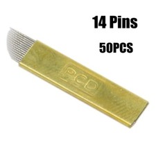 50pcs PCD 14 Pins Needles Permanent Makeup Manual Eyebrow Tattoo Curved Blades