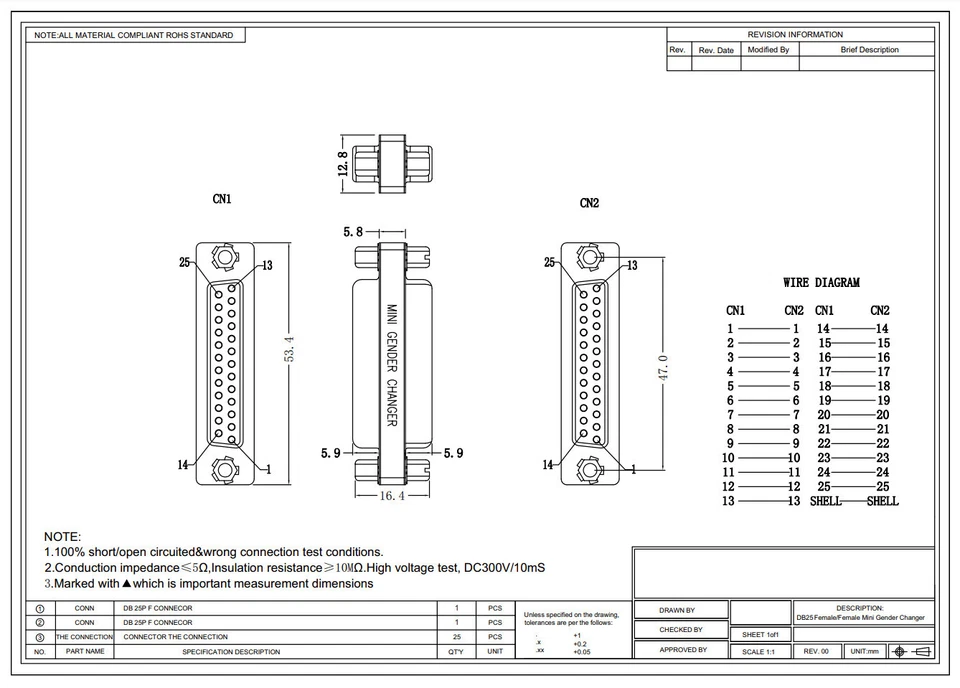 6x 25 Pin D-SUB DB25 Female to Female Mini Gender Changer Coupler Gold Plated - Image 2 of 2