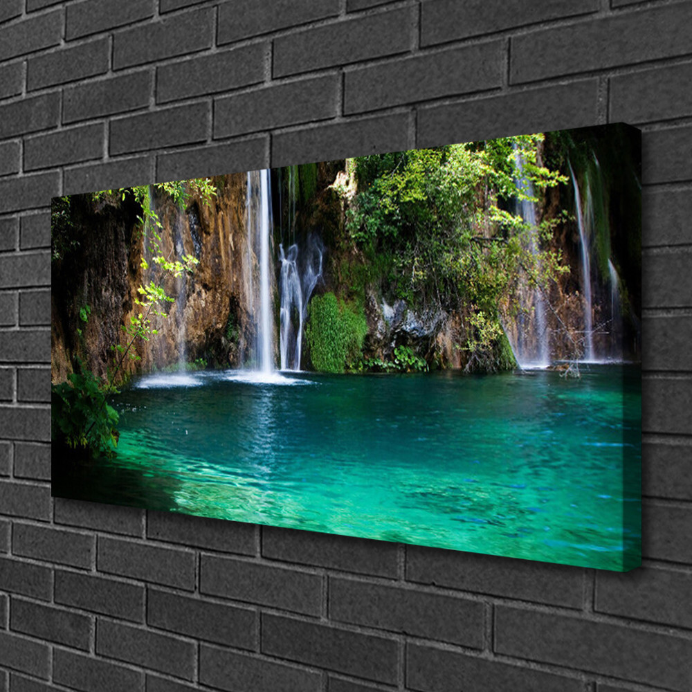 Tableau nature lac et chute d'eau impression sur toile 100x50 cm panoramique