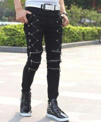 Gothic Men punk Zipper pencil Pants 