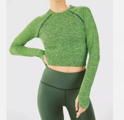 NWT Fabletics Athletic Top Womens XS Green Bri Ribbed Top Seamless Top Crop Top