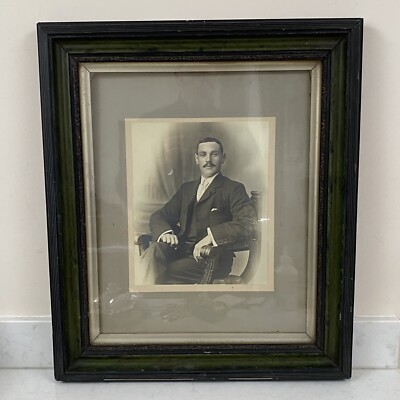 Holz Bilderrahmen schwarz grün Portrait schön Vintage 30er Jahre 26x22 cm (M