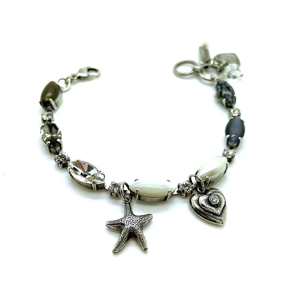 Pulsera Mariana Pirita y Estrella de Mar Concha Blanca y Cristal Austriaco - Plata... Foto 3 de 3