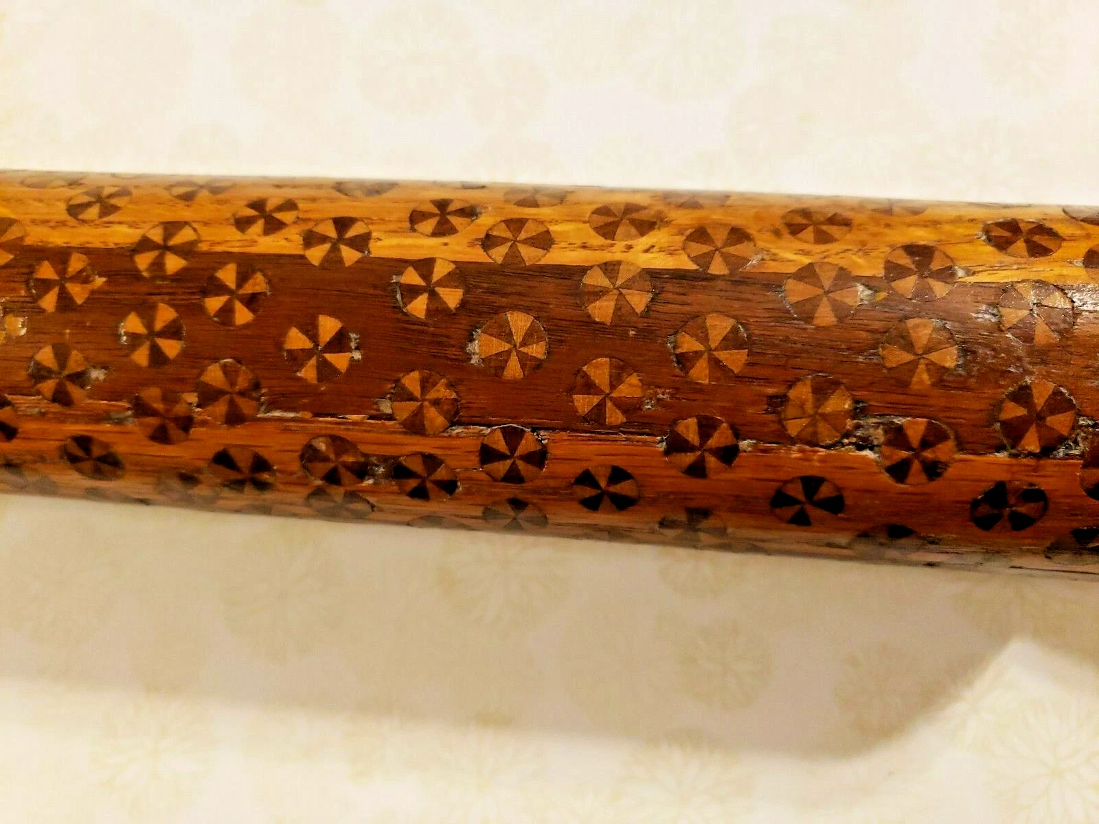 MULTI WOOD ROLLING PIN WITH PINWHEEL DESIGN 17'' LONG HANDMADE