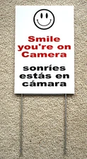 SMILE YOU'RE ON CAMERA SIGN 8"x12"  w/ Stake Security Surveillance Spanish