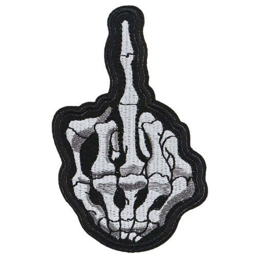 Sew Embroidery Iron On Patch Badge Applique Middle Finger Skull Skateboard CuteF - Picture 1 of 6