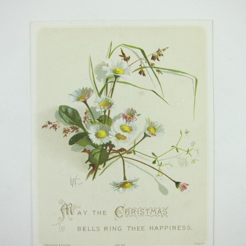 Victorian Christmas Card Hildesheimer & Faulkner White Daisy Flowers Antique - Imagen 3 de 14