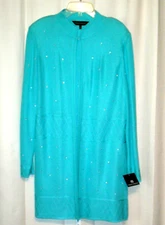 MING WANG AQUA OPEN RHINESTONE LARGE CARDIGAN NWT GORGEOUS