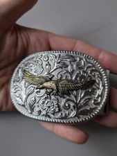 vintage EAGLE belt buckle WESTERN engraved COWBOY silver gold RODEO