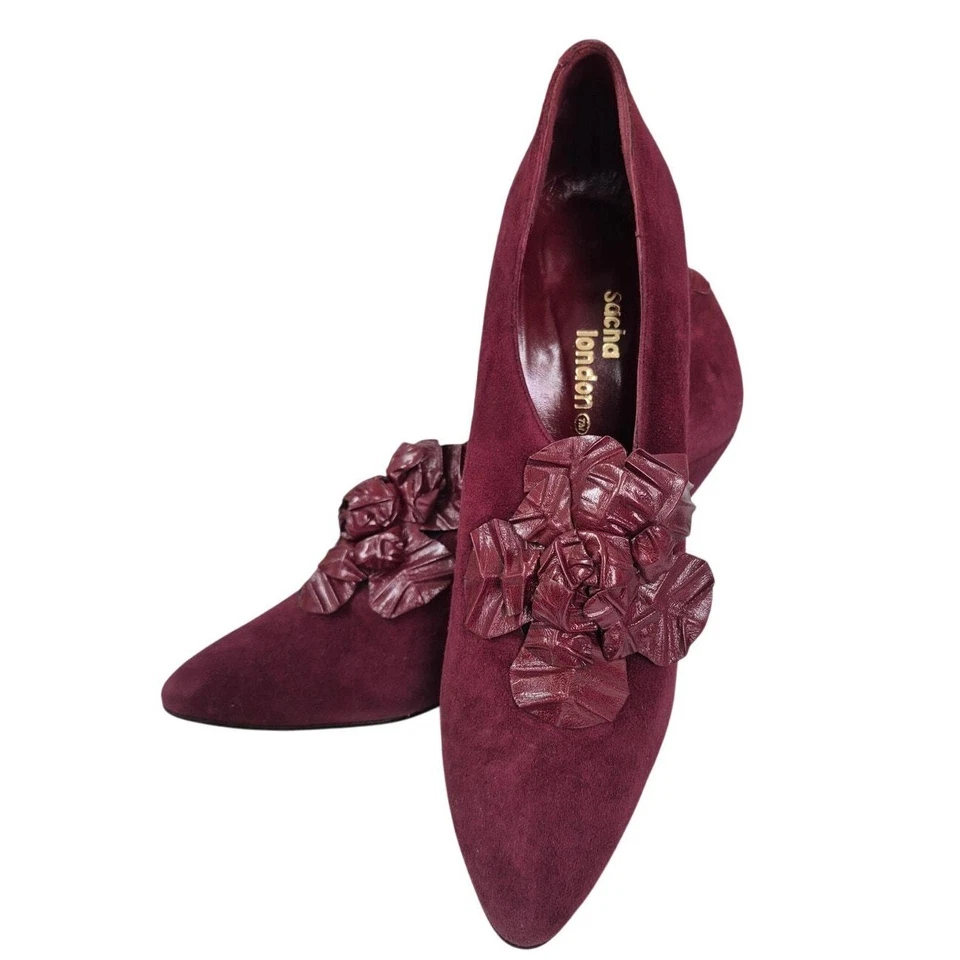 Aplique de couro anos 80 Deco VTG Sacha London Heroic Bordeaux bomba camurça 7,5 - Imagem 2 de 4