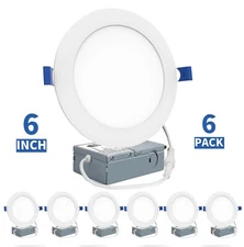 6PCS 6 Inch 3CCT Ultra-Thin LED Recessed Ceiling Lights,3000K/4000K/5000K Select