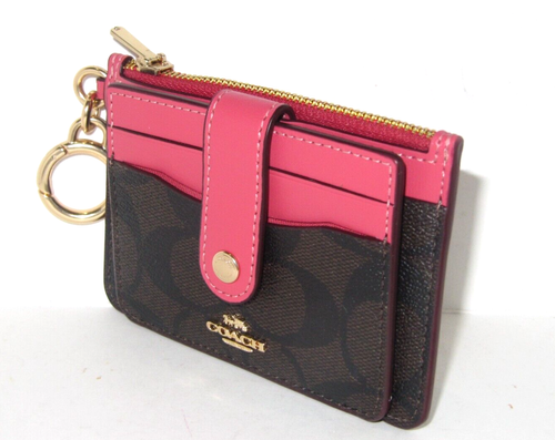 Coach C7398 Attachment Card Case Brown Signature Canvas Watermelon NWT 