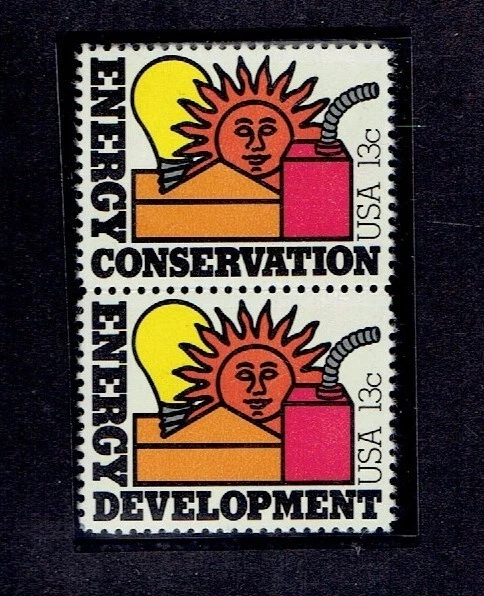 1977 U.S. COMMEM 13c ENERGY CONSERV Se-Tenant PAIR + Singles Sc#1723-4 M/NH/OG - Image 2 of 2