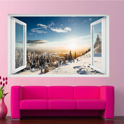 Berge Baum Schnee Winter Landschaft Wandaufkleber Aufkleber Kunst Wandbild Druck Poster RY8