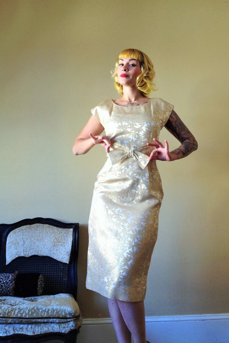gold wiggle dress Ava Faux Wrap Wiggle Dress in Golden Mustard Satin