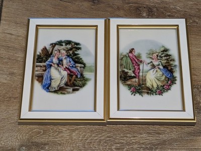 2 x Kleines Porzellanbild Barock Liebespaar Gerahmt von Lindner Porzellan